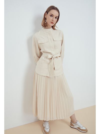 Even Pleated Solid Skirt
