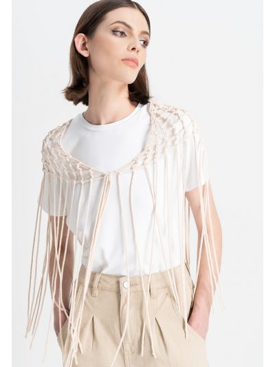Solid Crochet Twisted Fringe Shawl 