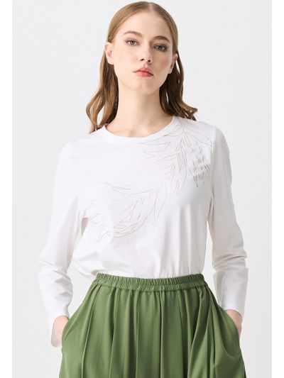 Foil Printed Motif Round Neck Top