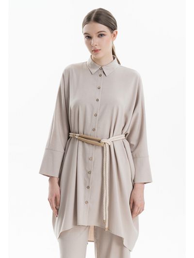 Oversized Front Buttons Collared High-Low Shirt -Sale