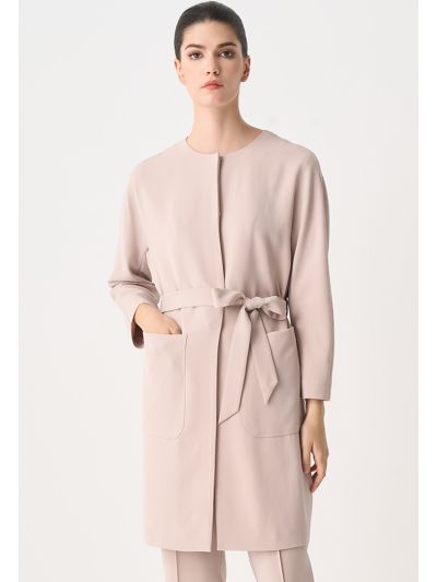 Round Neck Belted Midi Jacket