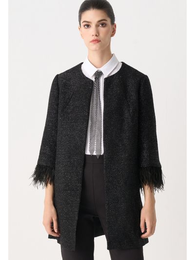 Tweed Lurex Feather Midi Jacket