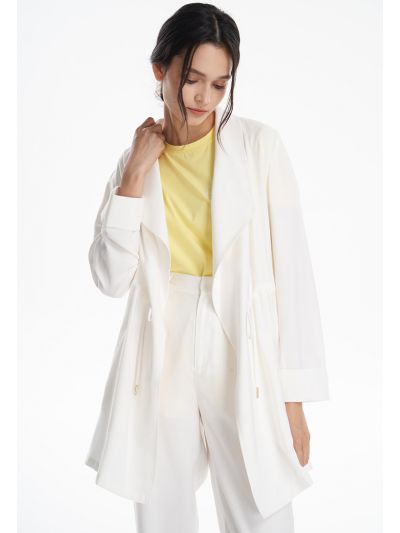 Solid Drawstring Waistband Long Jacket -Sale