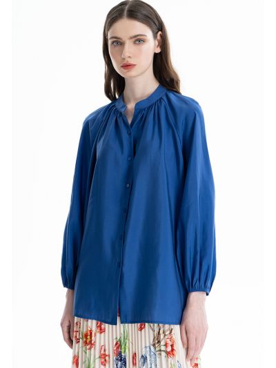 Ruched Details Long Sleeves Buttoned Blouse -Sale