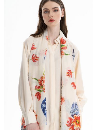 Flower Vase Printed Square Scarf -Sale