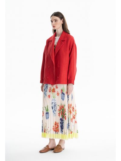 Multi Pleated Floral Print Maxi Skirt -Sale