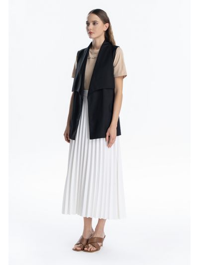 All Over Pleated Lined Ribbed Waist Skirt