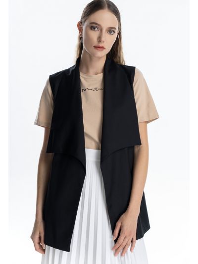 Wide Flaps Solid Sleeveless Gilet