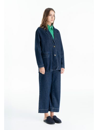 Straight Leg Classic Denim Textured Trouser