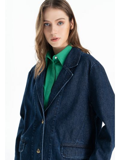 Light Denim Lapel Outer Jacket -Sale