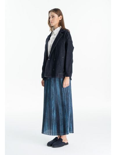 Washout Denim Prints Maxi Skirt -Sale