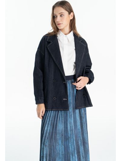 Dark Denim Textured Outer Jacket -Sale