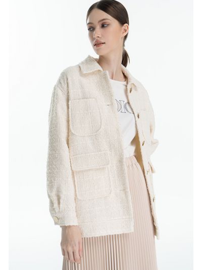 Solid Textured With Multiple Pockets Shirt -Sale