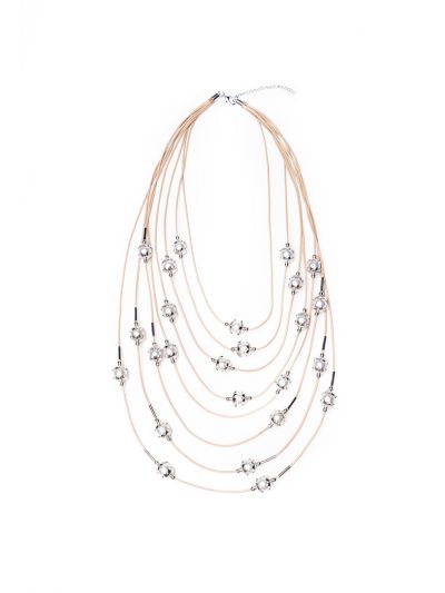 Multi layered Opera Length Necklace With Faux Pearls -Sale