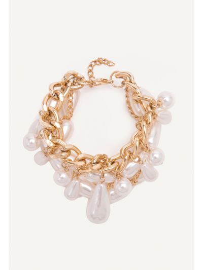 Chain Link Tear Drop Pearls Bracelet