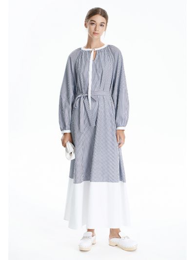 Striped Oversize Dress With Contrast Hem -Sale