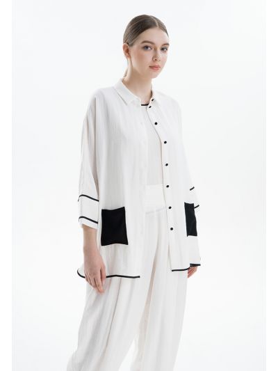 Contrast Detailed Patch Pockets Buttoned Shirt -Sale