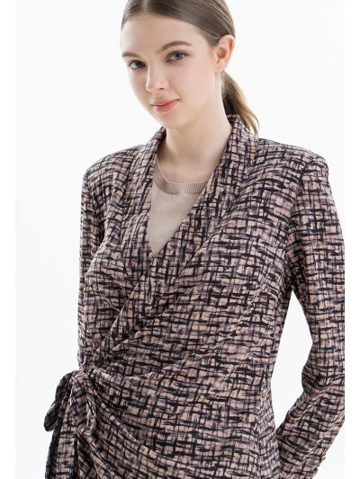 All Over Printed Self-Tie Sleeved Draped Jacket -Sale