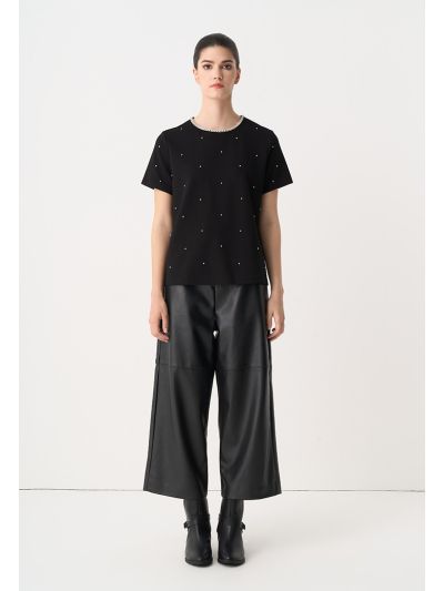 Solid Leather Wide Legs Trouser
