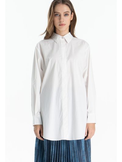 Classic Long Solid Button Up Shirt  -Sale