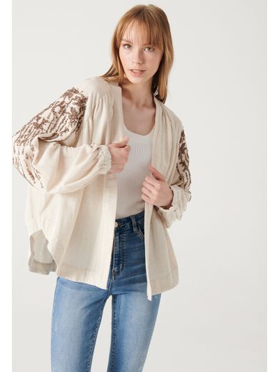 Embroidered Open Cardigan -Sale