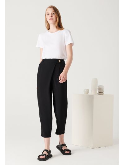 Drape Overlap Casual Solid Trouser -Sale
