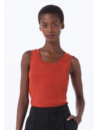 Ribbed Solid Round Neckline Knitwear Basic Top