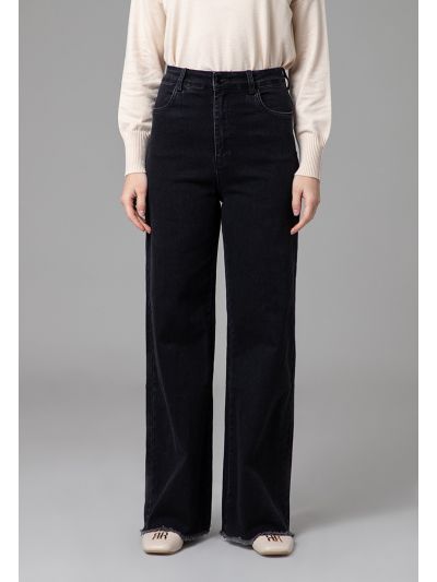 High Rise Wide Leg Cut Frayed Hem Denim Jeans