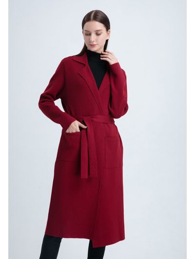 Notch Lapel Long Knitted Cardigan
