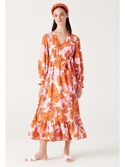 Multicolor Printed V-neck Tiered Dress -Sale