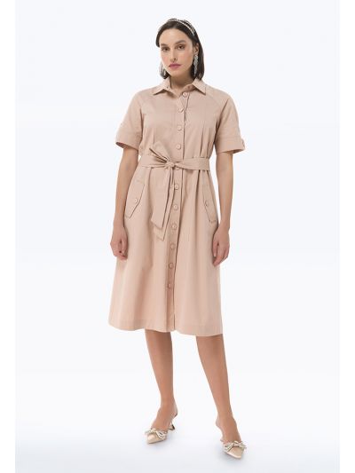 Classic Twill Solid Shirt Dress -Sale