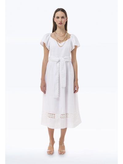 Lace Detailed Solid Midi Dress -Sale