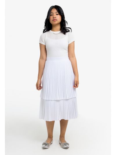 Solid Pleated Tiered Skirt