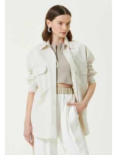 Academia Double Pocket Loose Shirt Beige