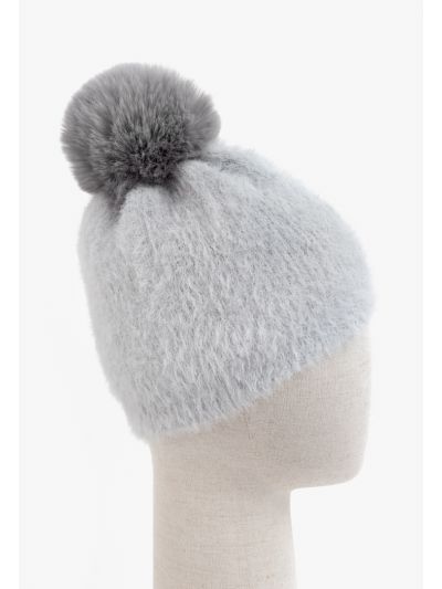 Furry Pom Pom Details Soft Beanie