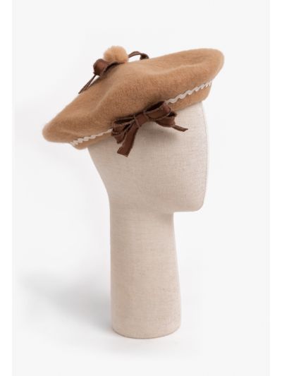 Bow Embellished Beret Hat
