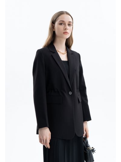 Solid Blazer With Faux Pockets -Sale