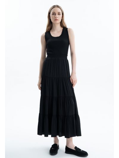 Smocked Waist Tiered Solid Skirt