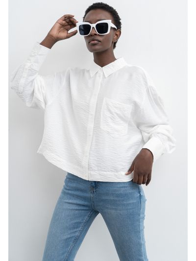 Ruched Look Loose Fit Solid Shirt -Sale