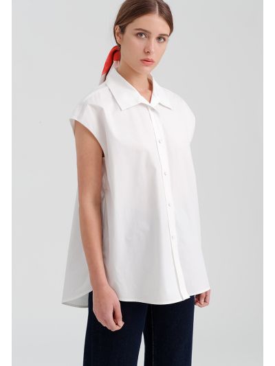 Solid Sleeveless Poplin Shirt -Sale