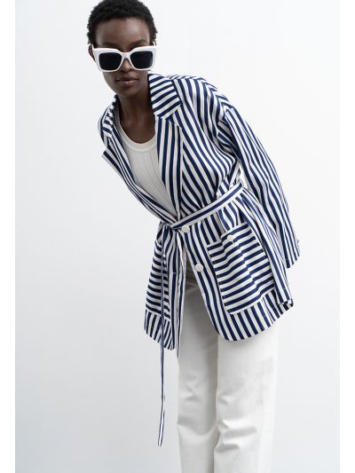 Contrast Stripe Long Sleeve Blazer -Sale