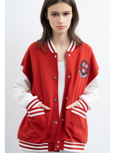 contrast stripe bomber jacket -Sale