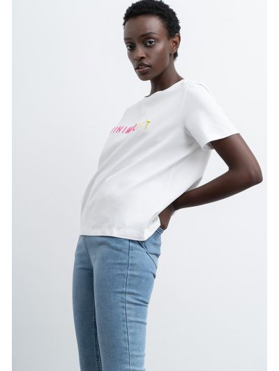 Embroidered Minimalist Solid T-Shirt -Sale