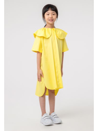 Solid Pleated Baby Collar High-Low Dress -Sale