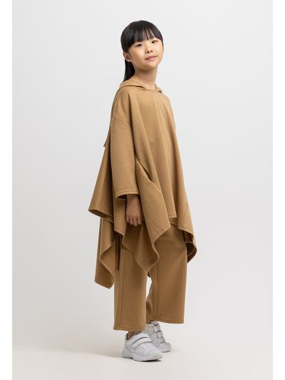Quilted Solid Pants and Oversize Hooded Poncho Set -Sale