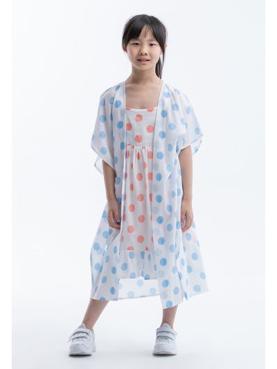 Polka Dot Printed Inner Dress With Kimono Set -Sale