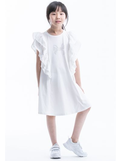 Rhinestones Ribbon Schiffli Sleeveless T-Shirt Dress -Sale