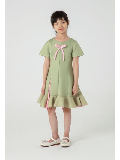 Inserted Godet Electric Pleats Ruffle Hem Neoprene Dress