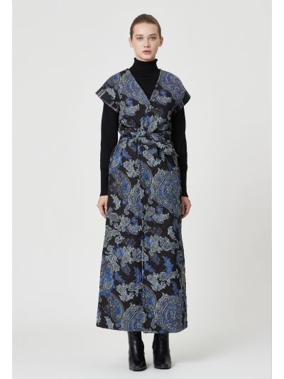 Printed Continuous Collar Quilted Abaya