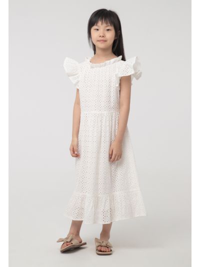 Schiffli Butterfly Frill Trim Eyelet Dress